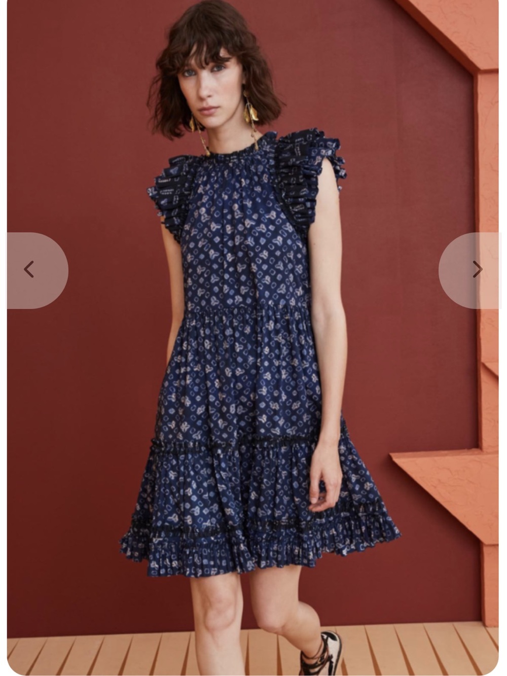Ulla Johnson Joan Dress in Ultramarine Navy Flutter Sleeve Tiered Floral Print